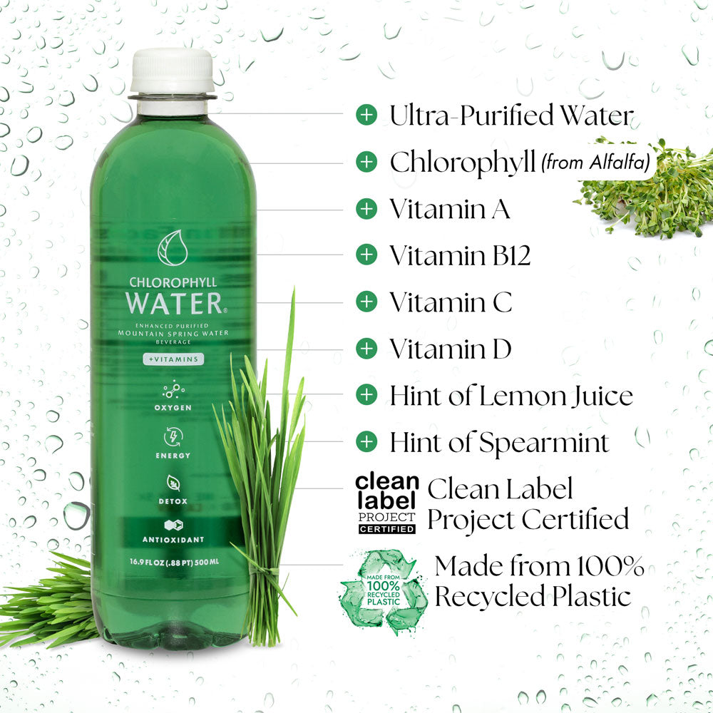 Chlorophyll Water® (Case of 12): Chlorophyll & Ultra-Purified Water with Essential Vitamins A, B12, C and D3